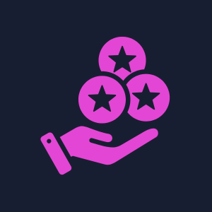 A hand icon holding three stars, symbolizing rewards or features.