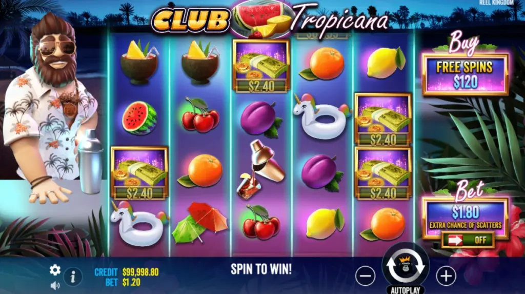 A screenshot of the in-game play of Club Tropicana.